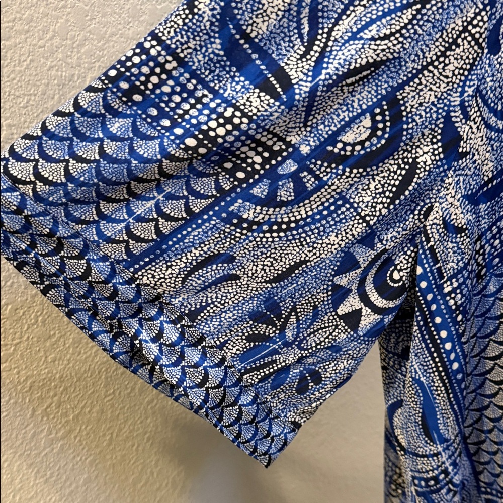 Catherines Navy and White Printed Open Kimono Duster - Picture 5 of 8